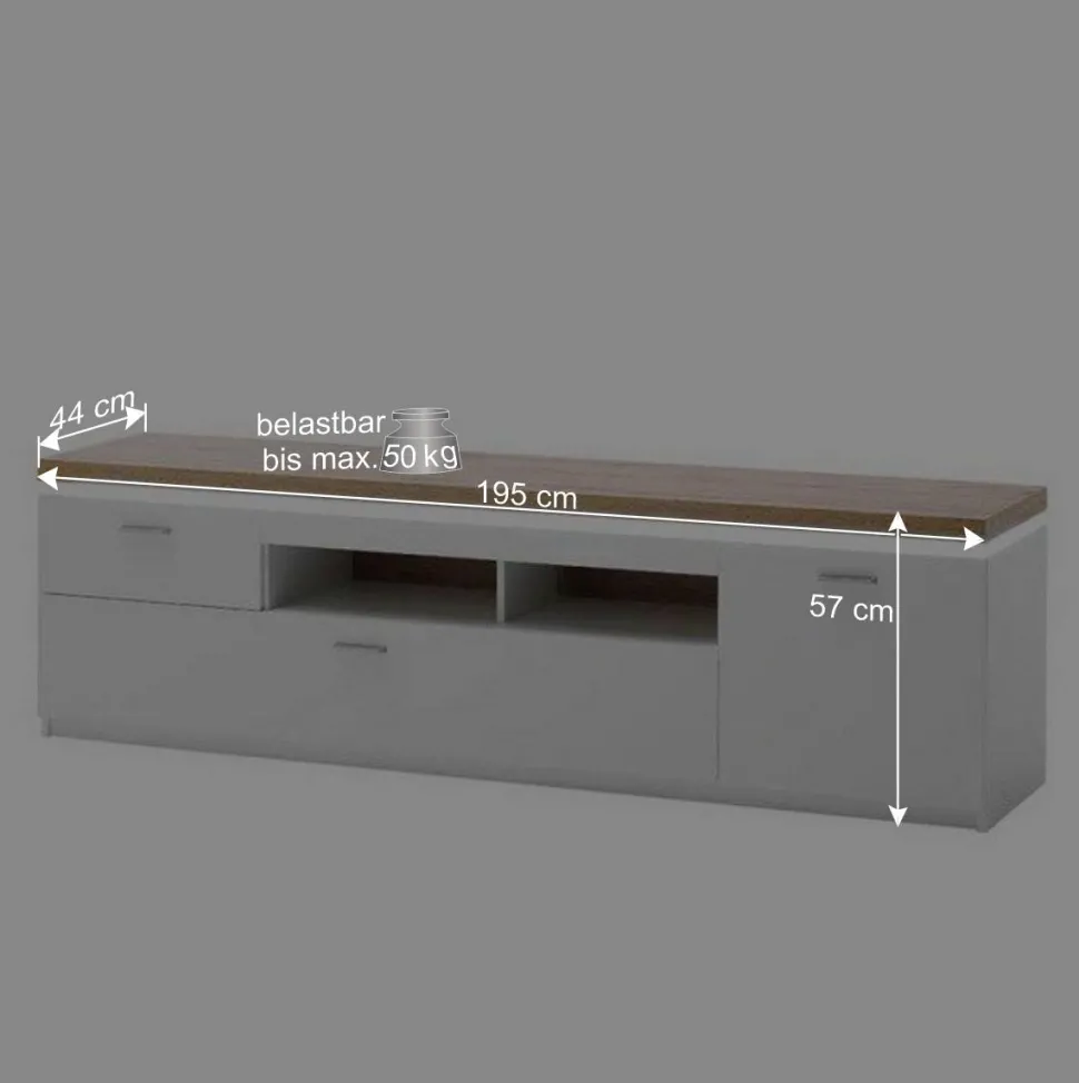 TV Wohnwand in Weiß & Dekor Wildeiche - Caldri (dreiteilig)
