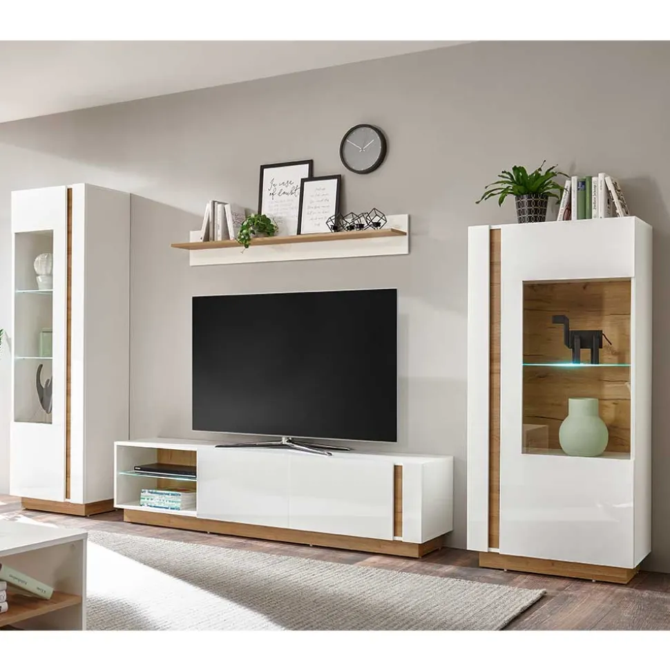 TV Wohnwand in Weiß & Wildeiche - Myrda (vierteilig)