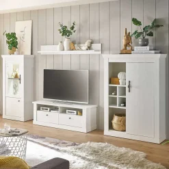 TV Wohnwand in weißer Holzoptik Pinie - Liancos (vierteilig)