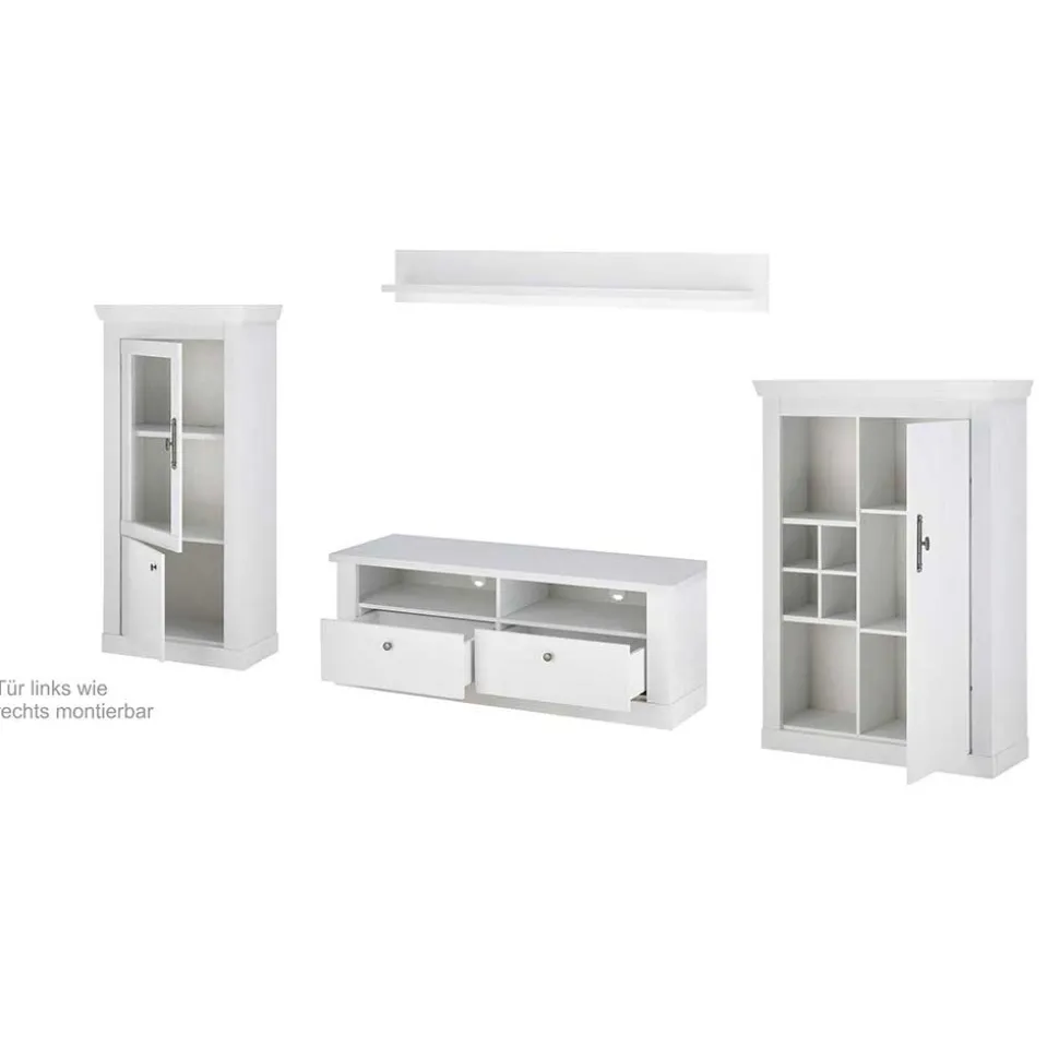 TV Wohnwand in weißer Holzoptik Pinie - Liancos (vierteilig)