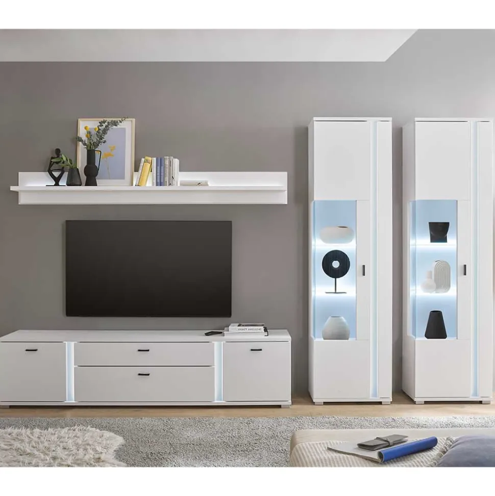 TV Wohnwandmöbel in Weiß Set - Tirol (vierteilig)