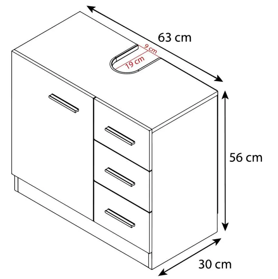 Unterbeckenschrank mit drei Schubladen und Tür - Gransov