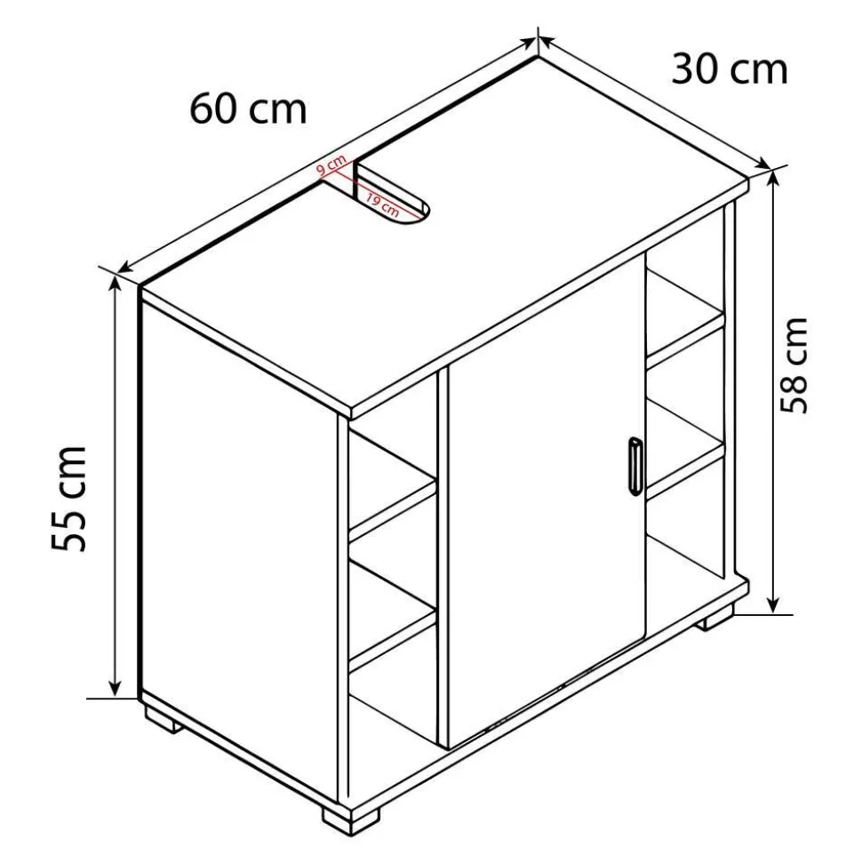 Unterbeckenschrank mit sechs Fächern und Tür - Gransov I
