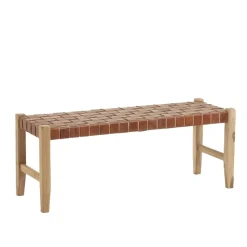 Urige Holzbank mit Leder Geflecht Sitz - Crespa (2er Set)