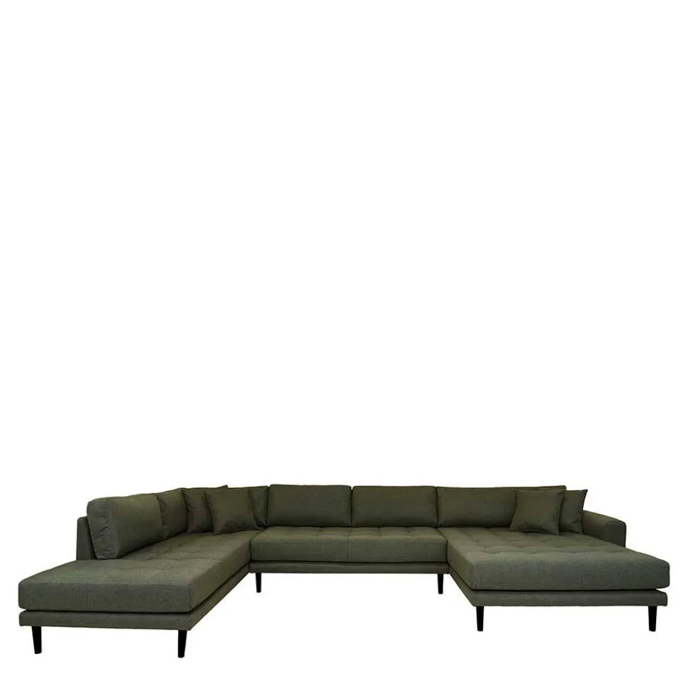 U-Wohnlandschaft aus Webstoff Olivgrün - Plodi