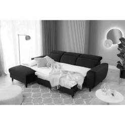 Velours Ecksofa in Dunkelgrau - Liriandra