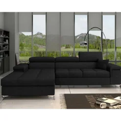 Velours Ecksofa in Schwarz - Milwaukee