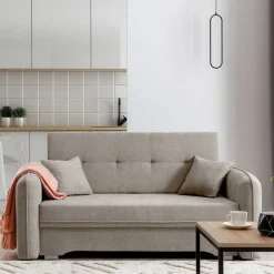 Velours Federkerncouch in Beigegrau - Fortinos