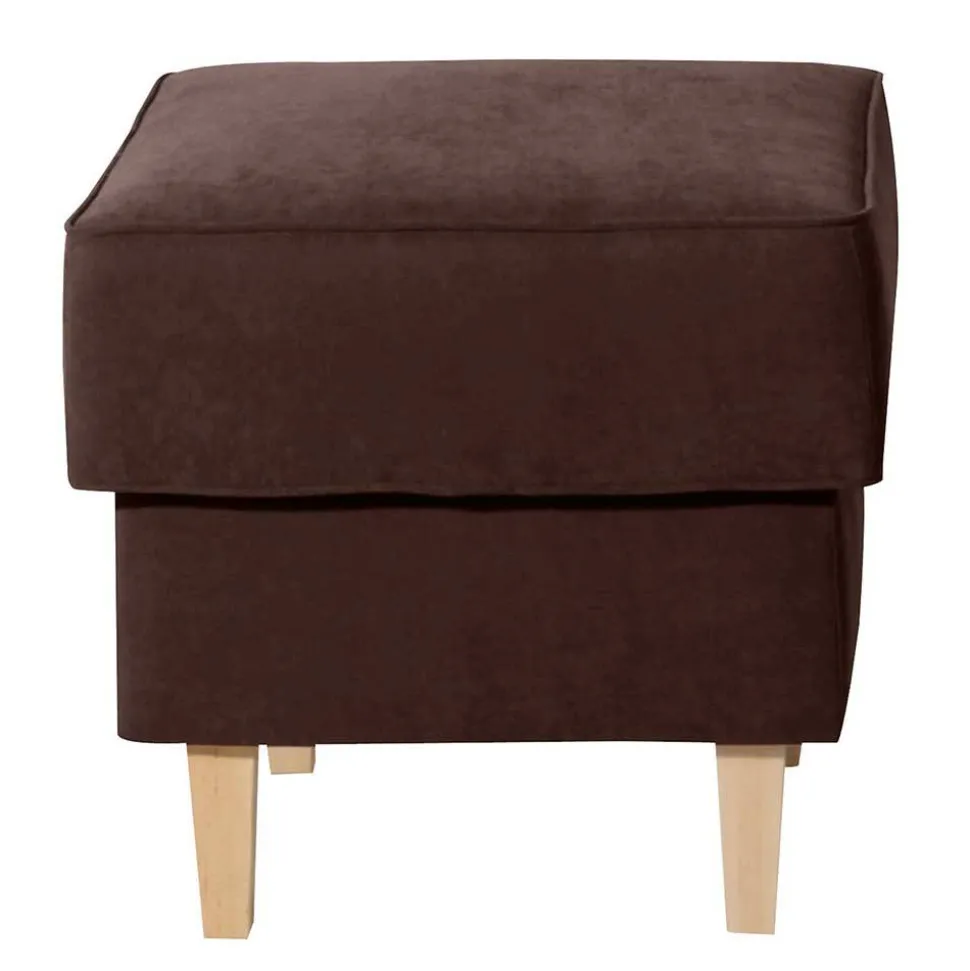 Velours Hocker in Braun und Buche - Revelinda