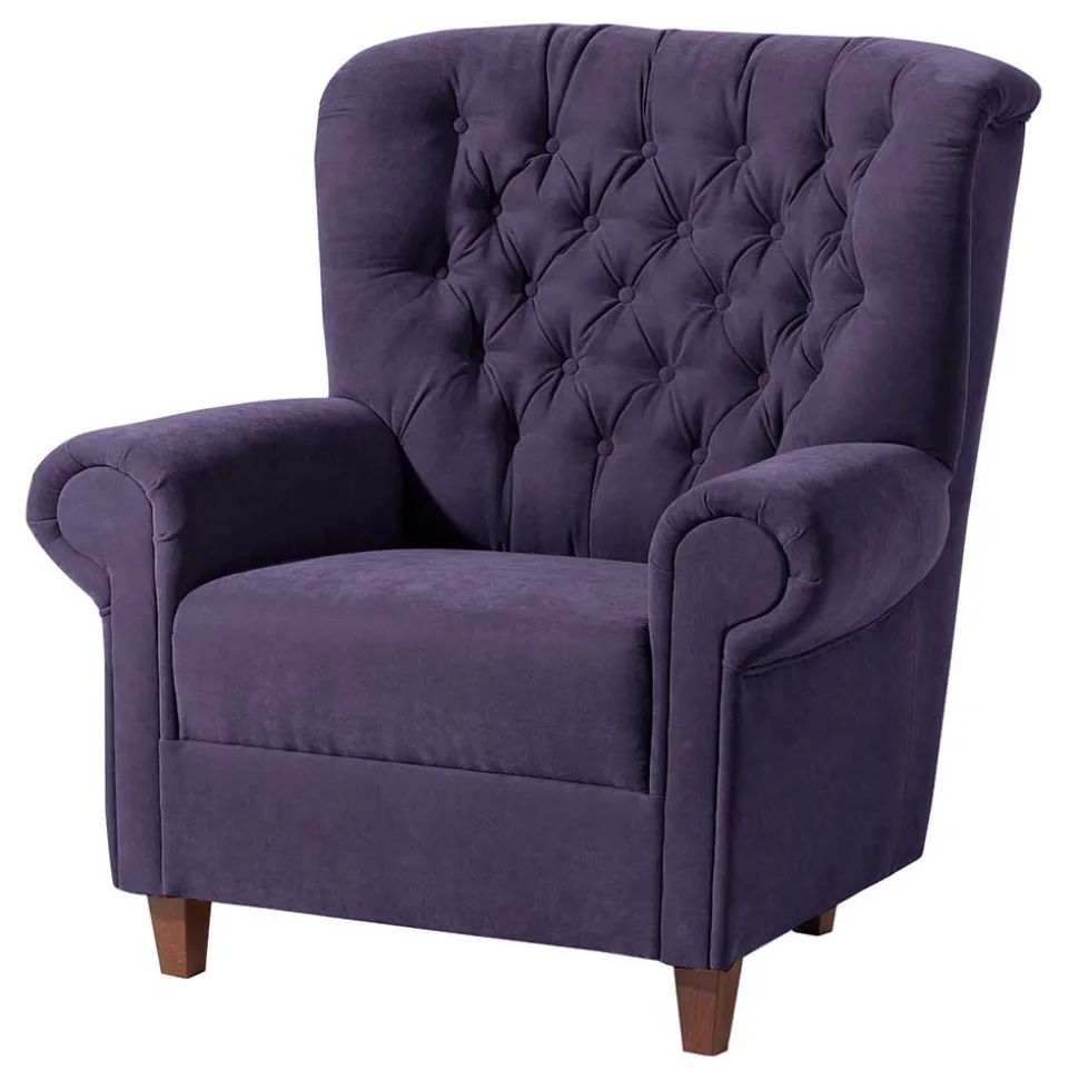 Velours Ohrenbackensessel in Violett - Salut