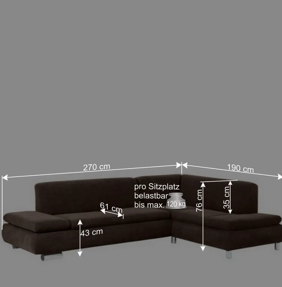 Velours Polsterecke in Braun - Delnoto