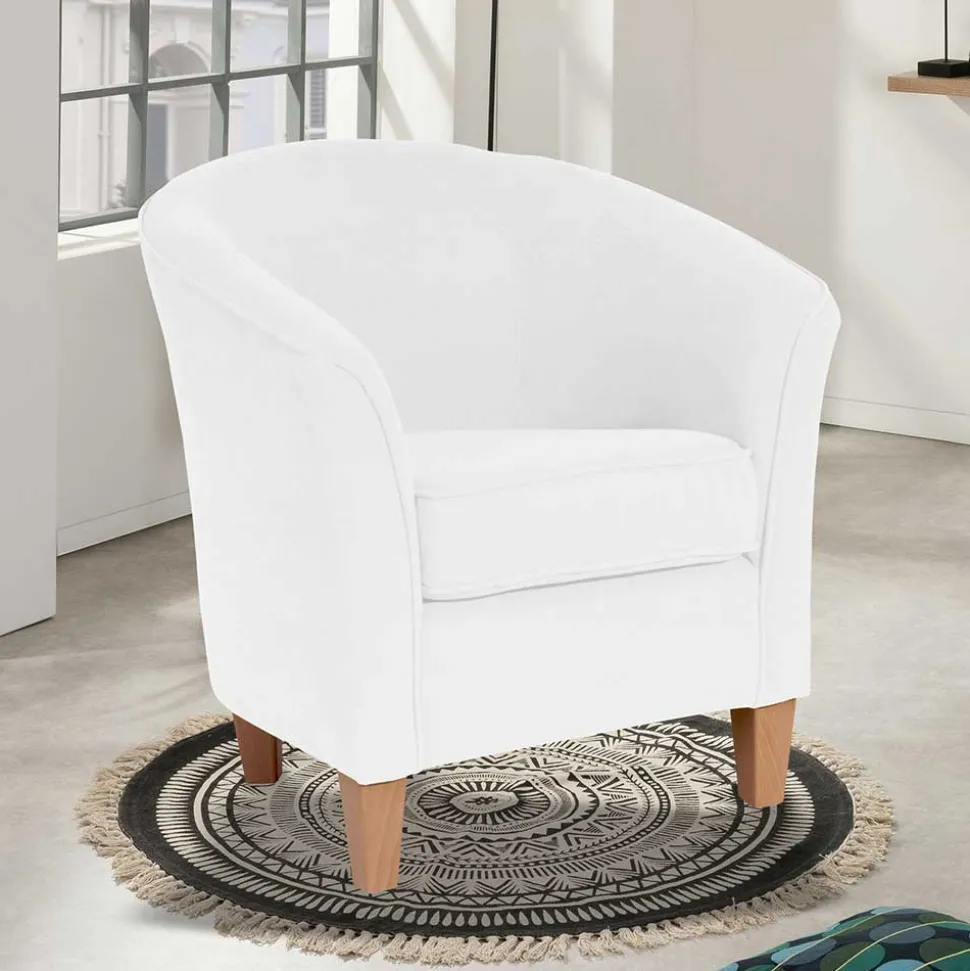 Velours Polsterssel in Creme und Buche - Potova