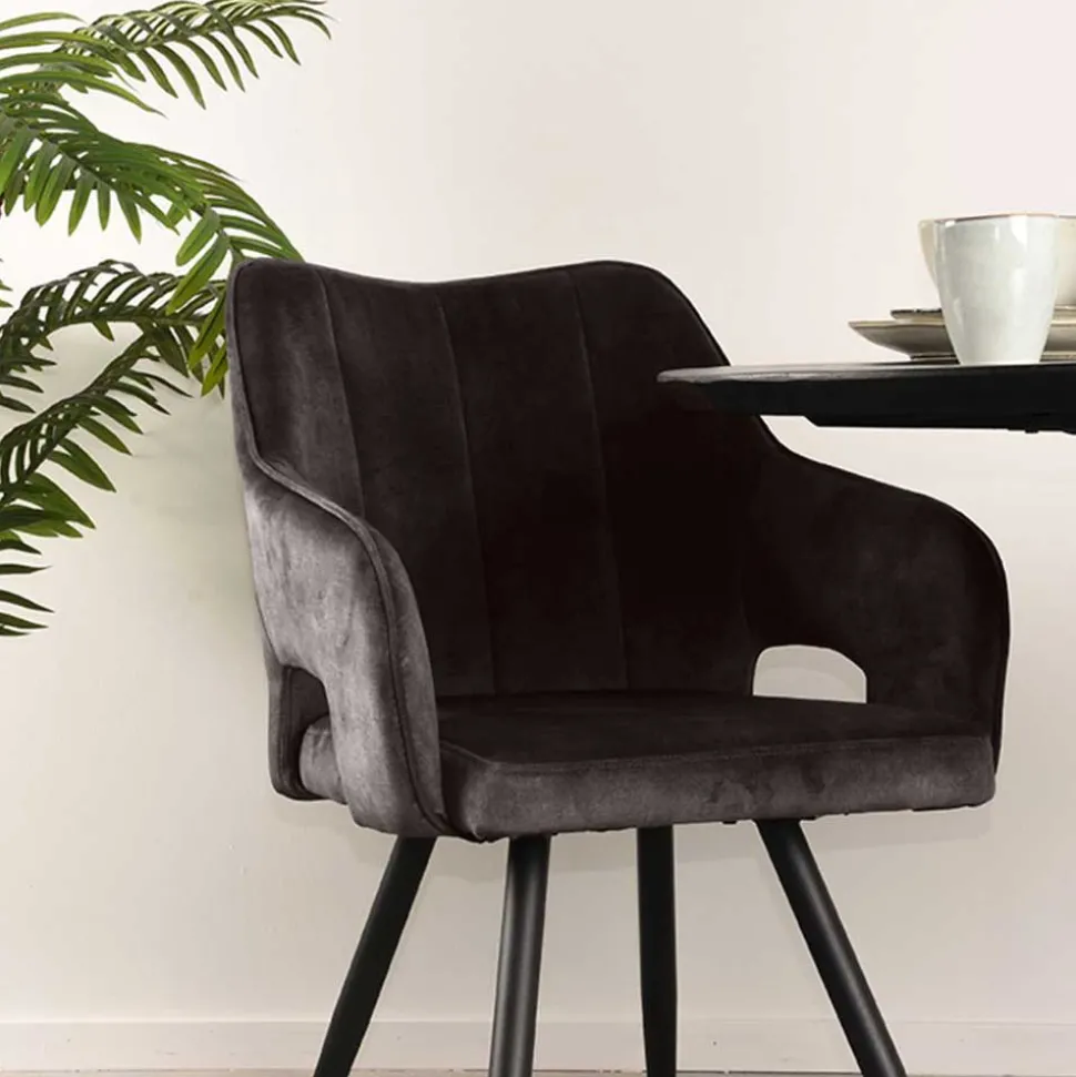 Velours Polsterstuhl in Anthrazit - Peross