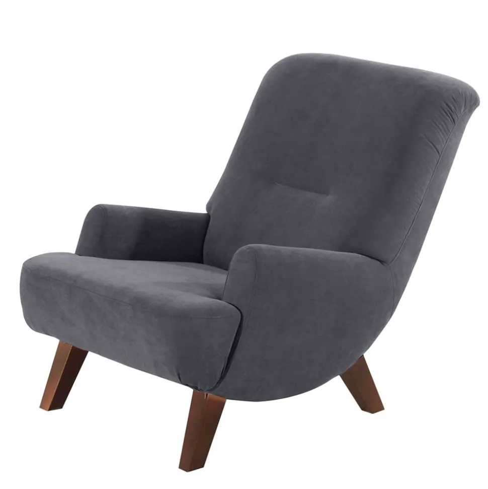 Velours Sessel in Anthrazit und Nussbaum - Izmael