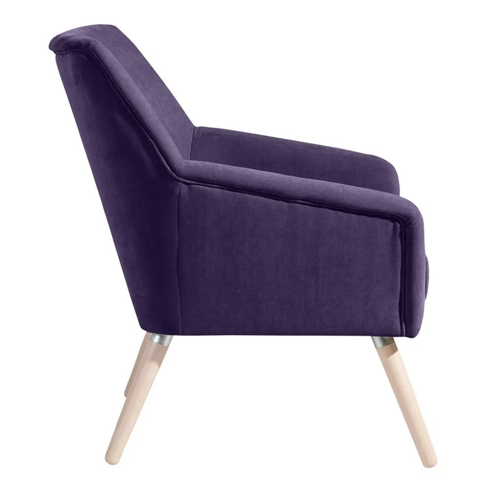 Velours Sessel in Violett und Buche Natur - Cunnar