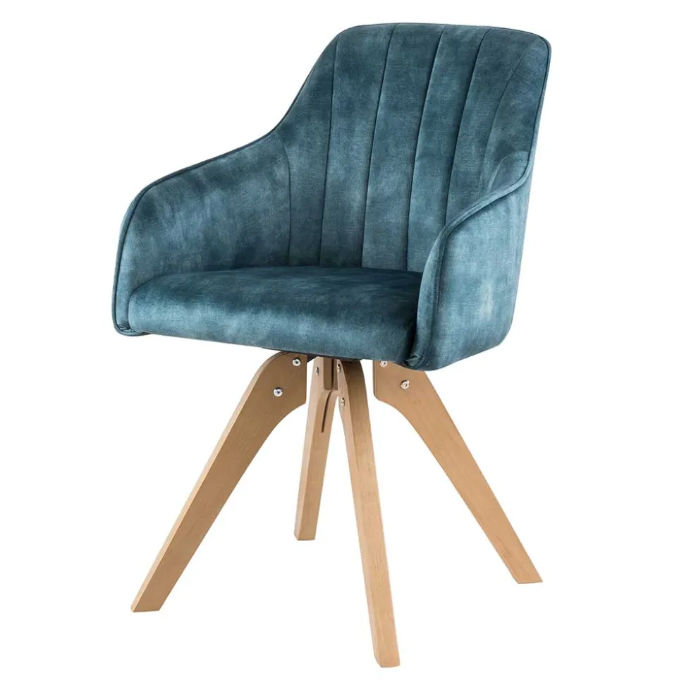 Velours Tischsessel in Blau Petrol - Vitalrov (2er Set)