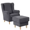 Velours-Ohrenbackensessel in Anthrazit - Marietta