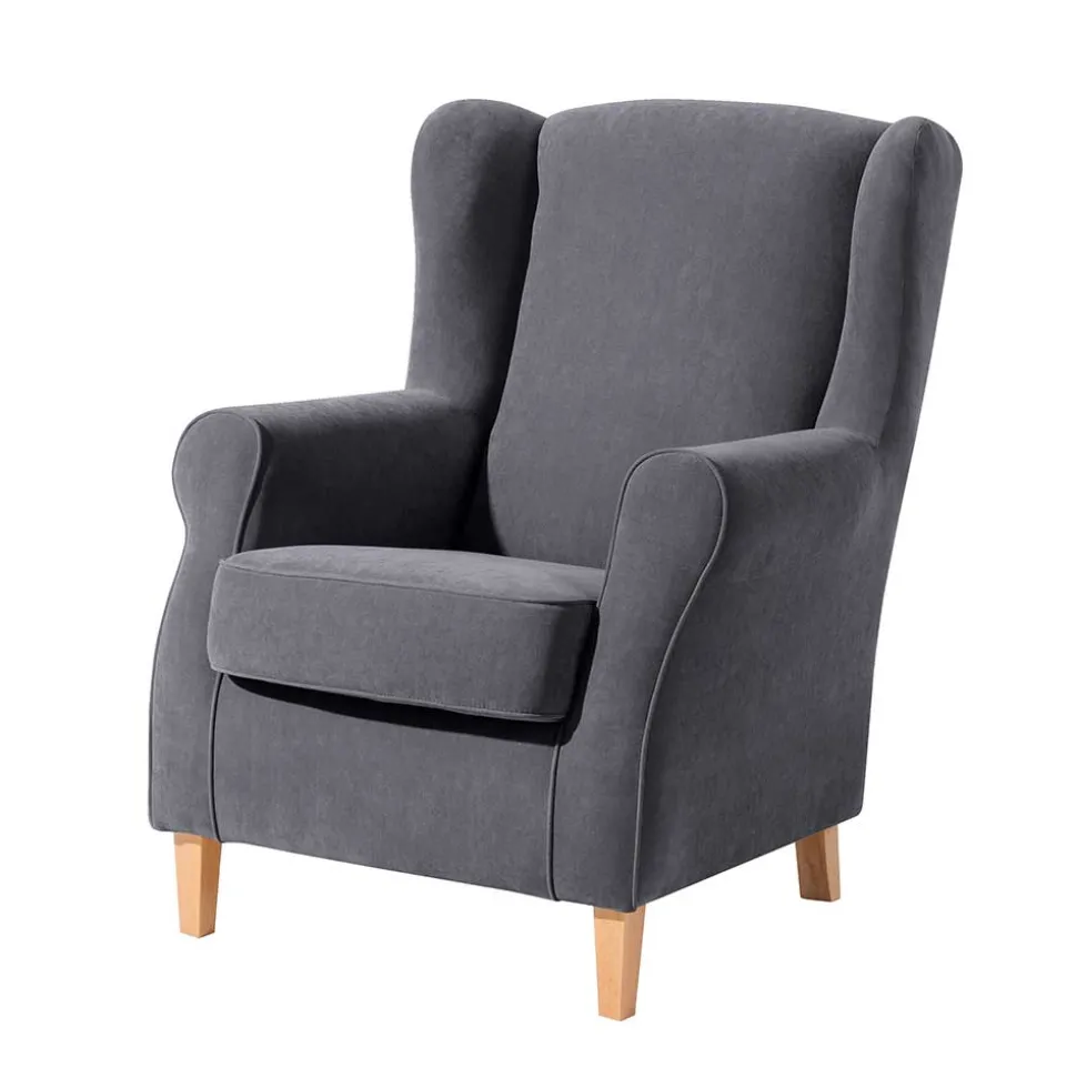 Velours-Ohrenbackensessel in Anthrazit - Marietta