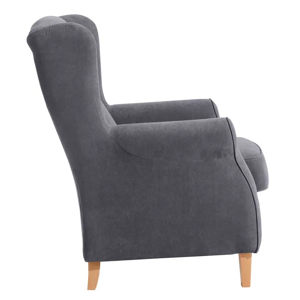 Velours-Ohrenbackensessel in Anthrazit - Marietta