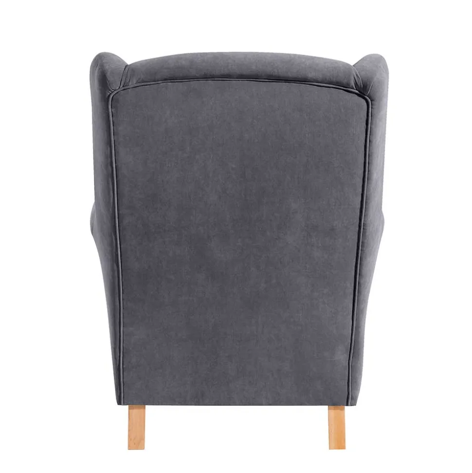 Velours-Ohrenbackensessel in Anthrazit - Marietta