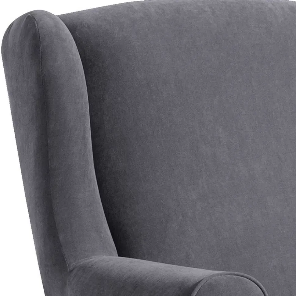 Velours-Ohrenbackensessel in Anthrazit - Marietta