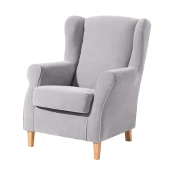 Velours-Ohrensessel in Silbergrau und Buche - Jiletta