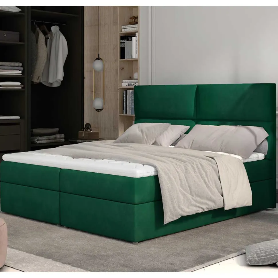 Velours-Polsterbett in Dunkelgrün - Toulon