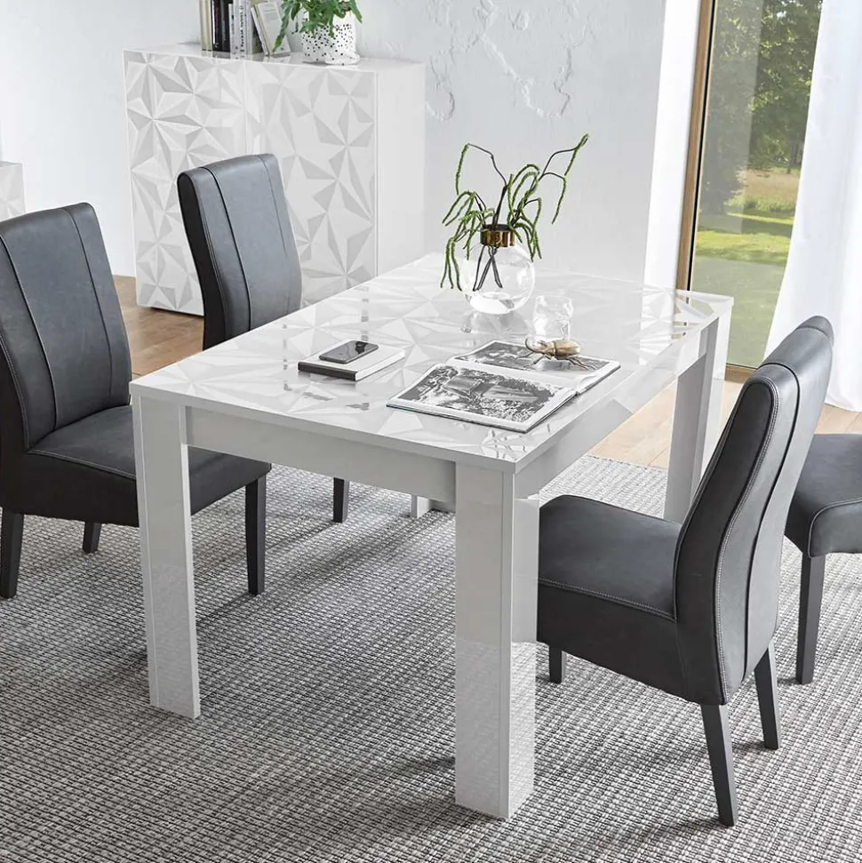 Verlängerbarer Hochglanz-Esstisch in Weiß - Vovasoma