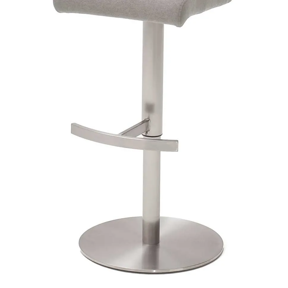 Verstellbarer Barstuhl in Hellgrau Stoff Lergavano mit Tellerfuß Edelstahl