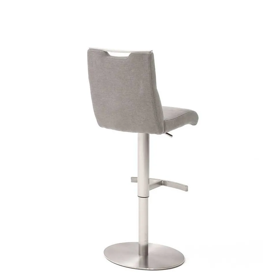 Verstellbarer Barstuhl in Hellgrau Stoff Lergavano mit Tellerfuß Edelstahl