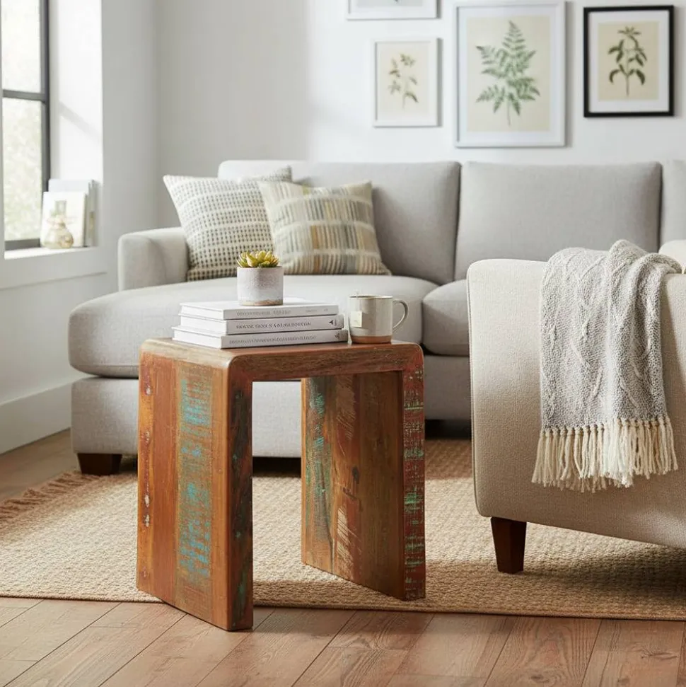 Vintage Beistelltisch Dencig aus Altholz mehrfarbig