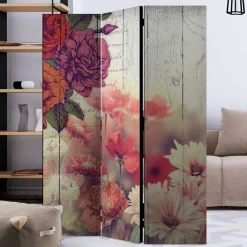 Vintage Druck Paravent mit Blumen Grafik & Foto - Price