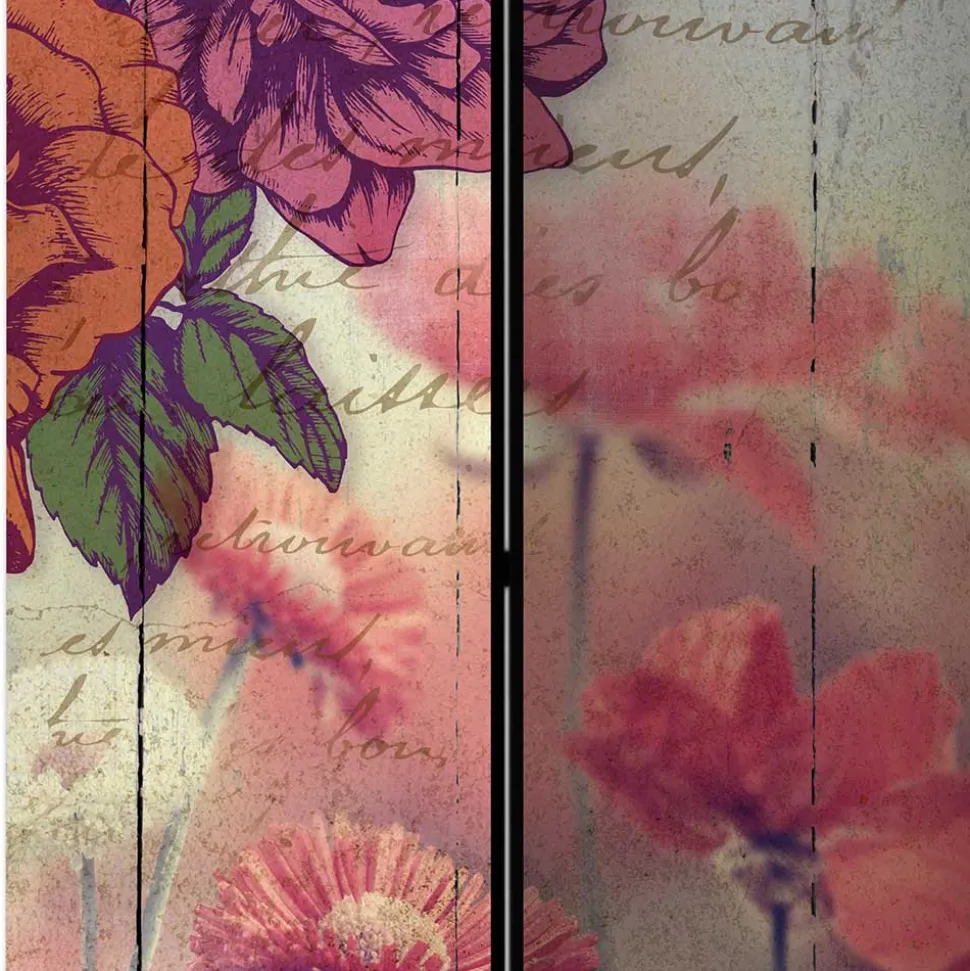 Vintage Druck Paravent mit Blumen Grafik & Foto - Price
