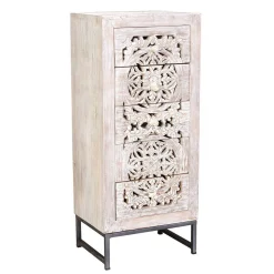 Vintage Hochkommode aus Mangoholz White Wash - Fudorus