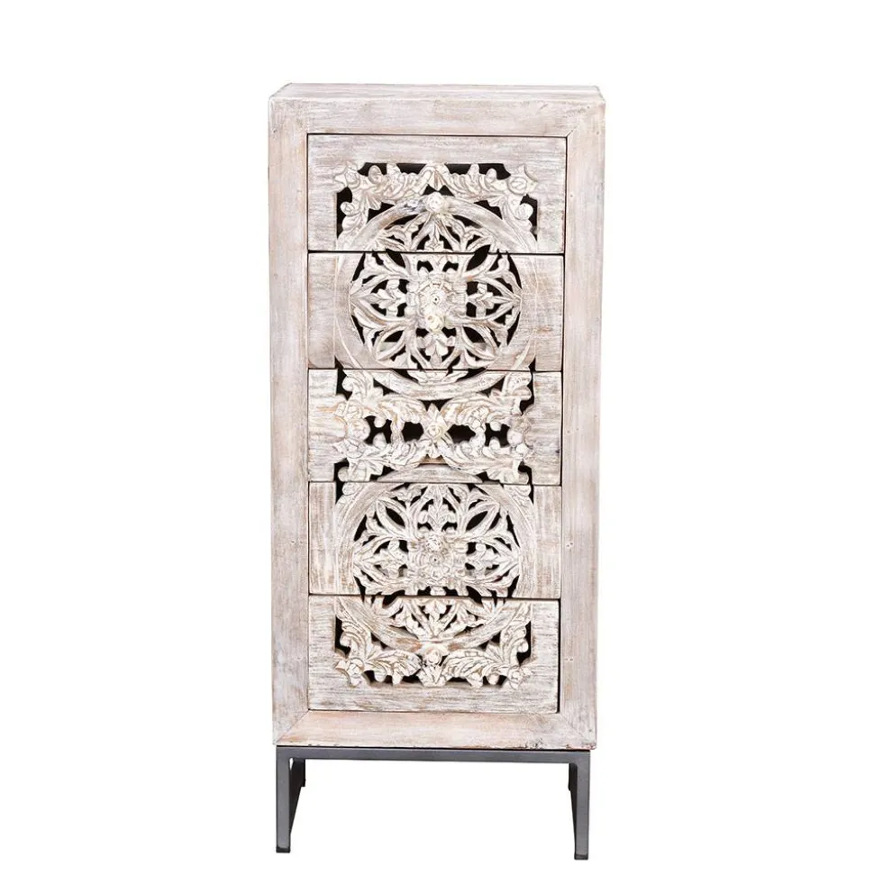 Vintage Hochkommode aus Mangoholz White Wash - Fudorus