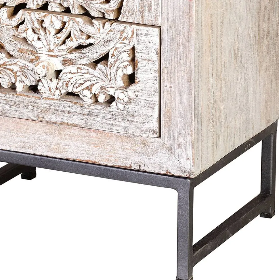 Vintage Hochkommode aus Mangoholz White Wash - Fudorus