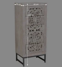 Vintage Hochkommode aus Mangoholz White Wash - Fudorus