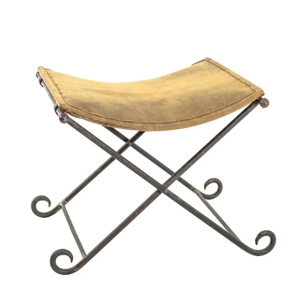 Vintage Hocker mit Echtleder Gelb - Franca