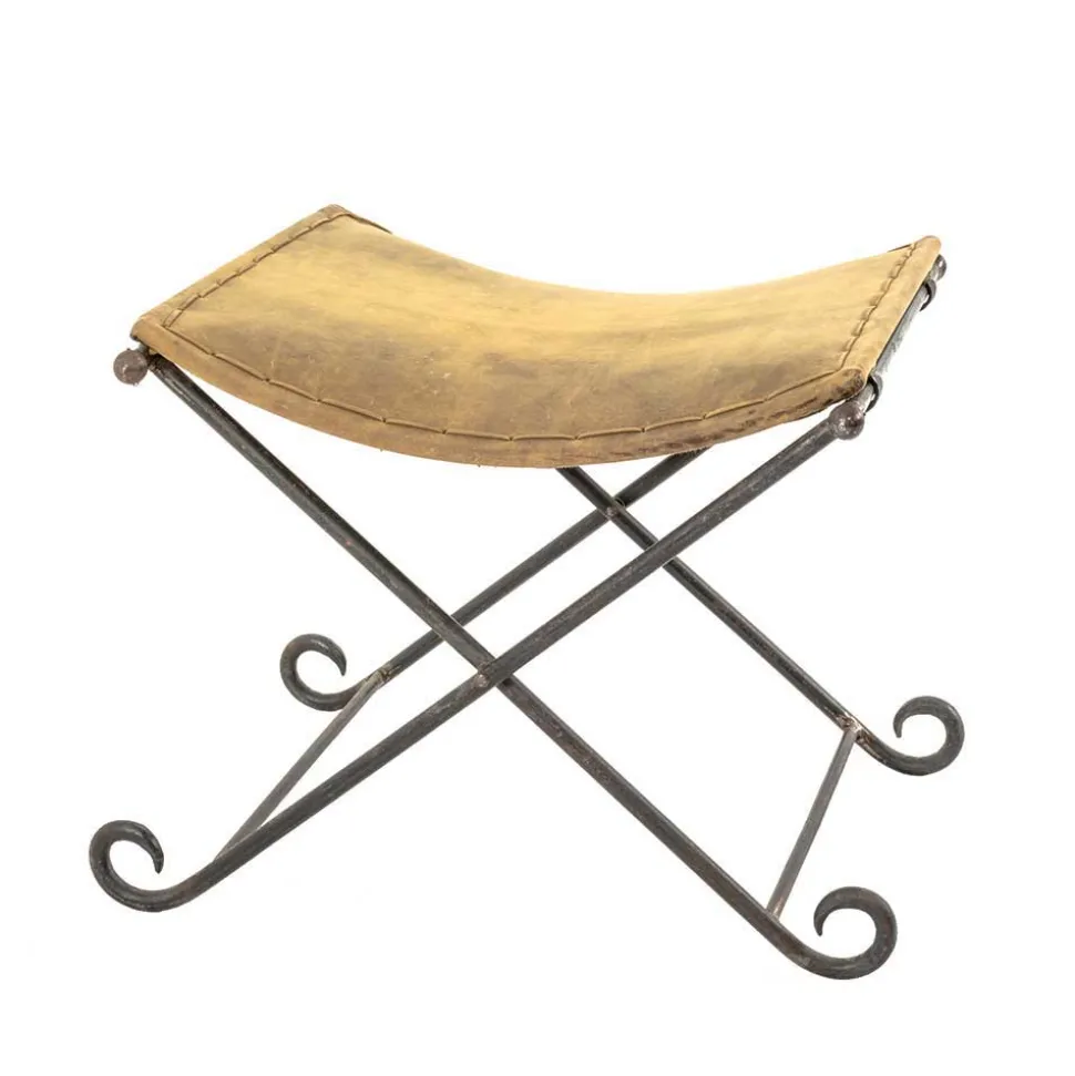 Vintage Hocker mit Echtleder Gelb - Franca