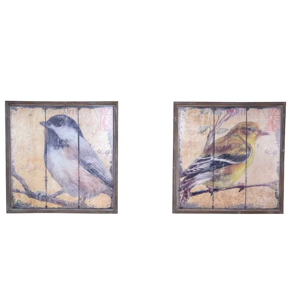 Vintage Holzbilder mit Vogel Druck Bacoas 56x56 cm (zweiteilig)