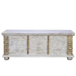 Vintage Holztruhe in Antikweiß mit Bronze - Volkma