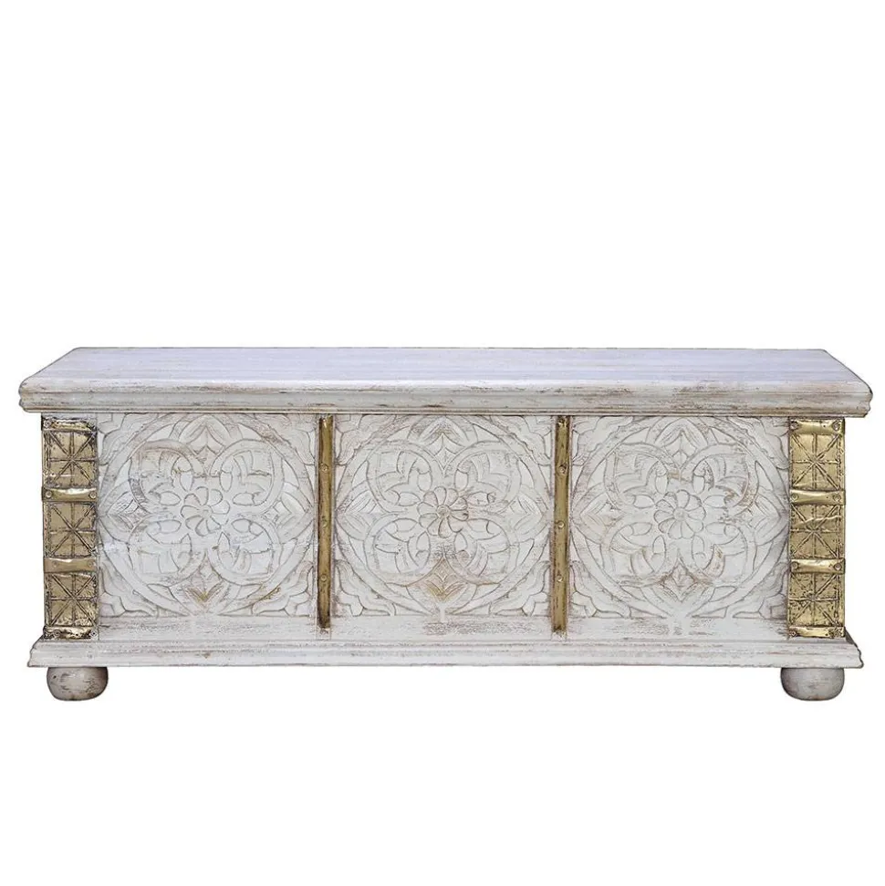 Vintage Holztruhe in Antikweiß mit Bronze - Volkma