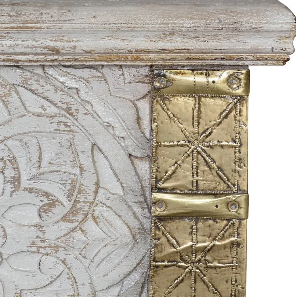 Vintage Holztruhe in Antikweiß mit Bronze - Volkma