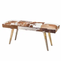 Vintage Landhaus Bank Ilusiana mit Fell Leder Holz 120cm