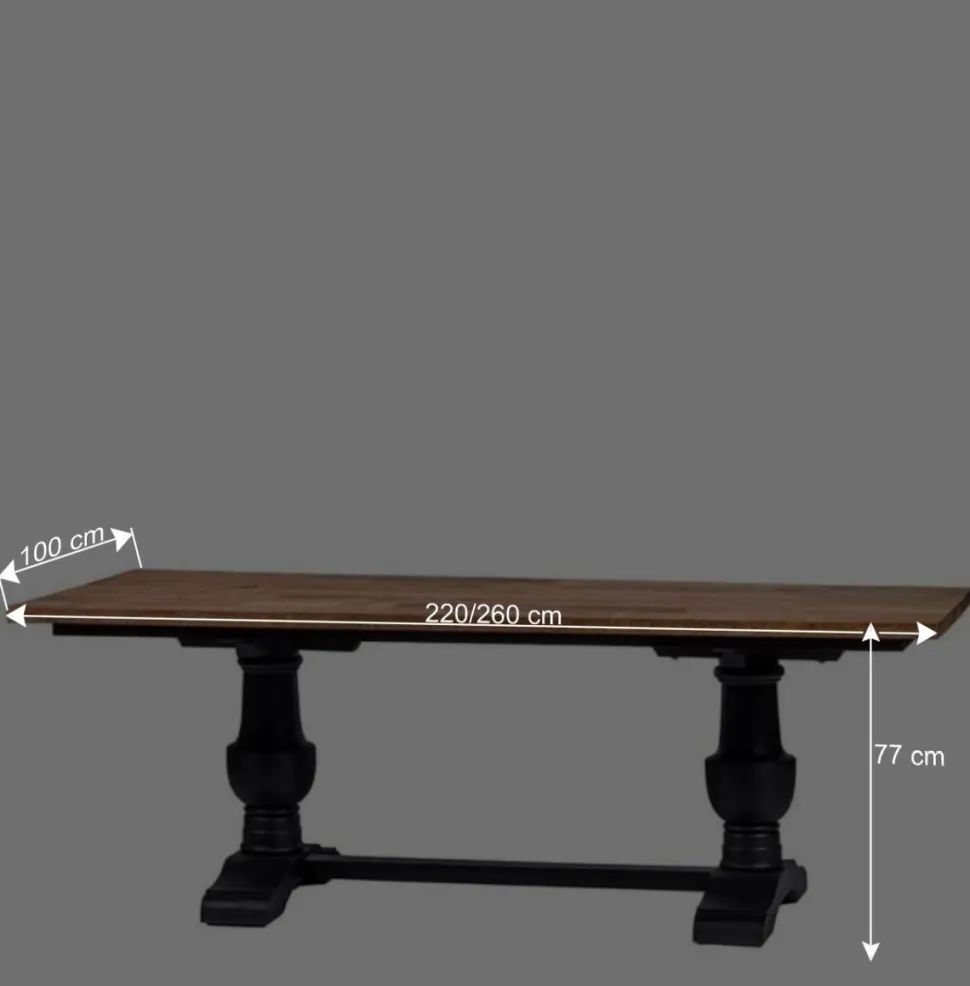 Vintage Landhaus Esszimmertisch in Teak & Schwarz - Niovan
