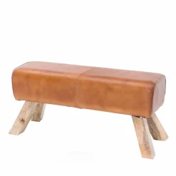 Vintage Lederbank Snog mit Holzgestell rustikal