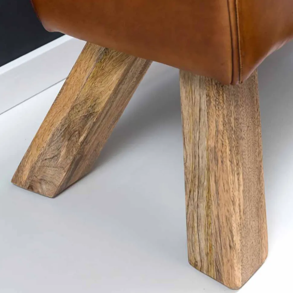 Vintage Lederbank Snog mit Holzgestell rustikal