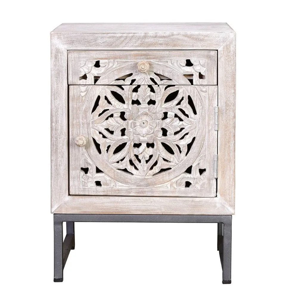 Vintage Nachtschrank aus Mangoholz White Wash - Fudorus