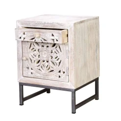 Vintage Nachtschrank aus Mangoholz White Wash - Fudorus