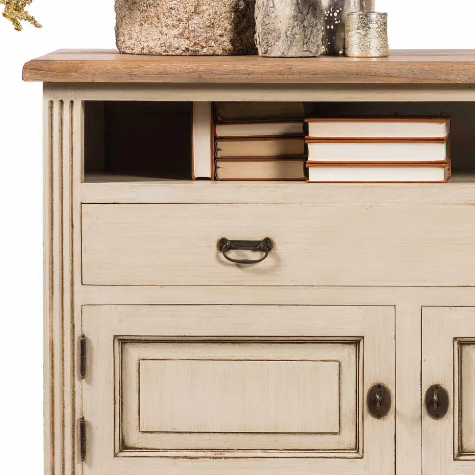 Vintage-Kommode Helsing aus weißem Mahagoni Massivholz